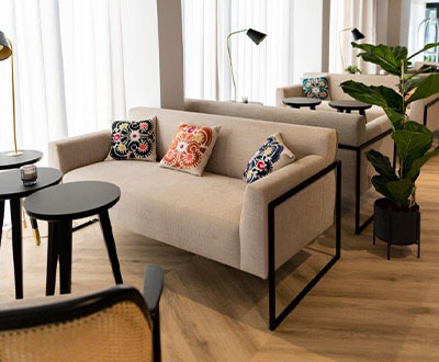 Collinet furniture for La Pointe Saint-Mathieu hotel in Plougonvelin