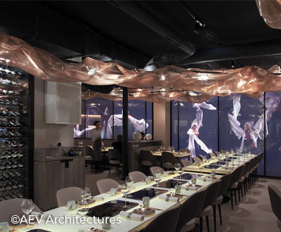 Collinet furniture for the Champs-Elysees Soon Grill Restaurant Paris