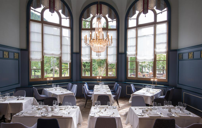 Collinet's chairs in the Grand Restaurant of Hotel Walther in Switzerland