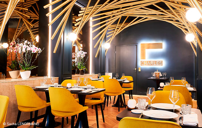Collinet furniture for the Luxury Hotel School - Le Charles restaurant in Paris 01
