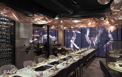Collinet furniture for the Champs-Elysees Soon Grill Restaurant Paris